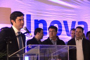 Prefeito Cesar Silvestri Filho, Joel Franzin do Sebrae e Eloi Mamcasz da ACIG e NTI Guarapuava